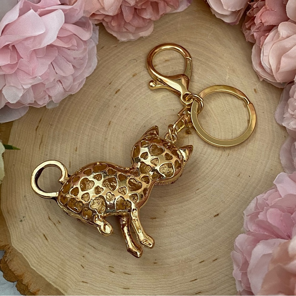 Pink Striped Crystal Egyptian Tabby Cat Keychain Charm - Picture 14 of 16
